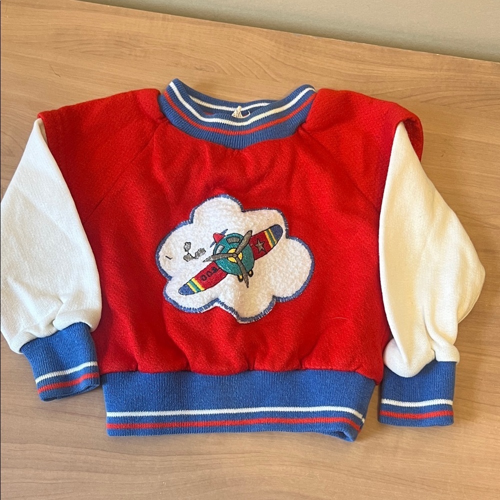 Vintage Buster Brown Kids Red & White Airplane Sweatshirt 12 Months